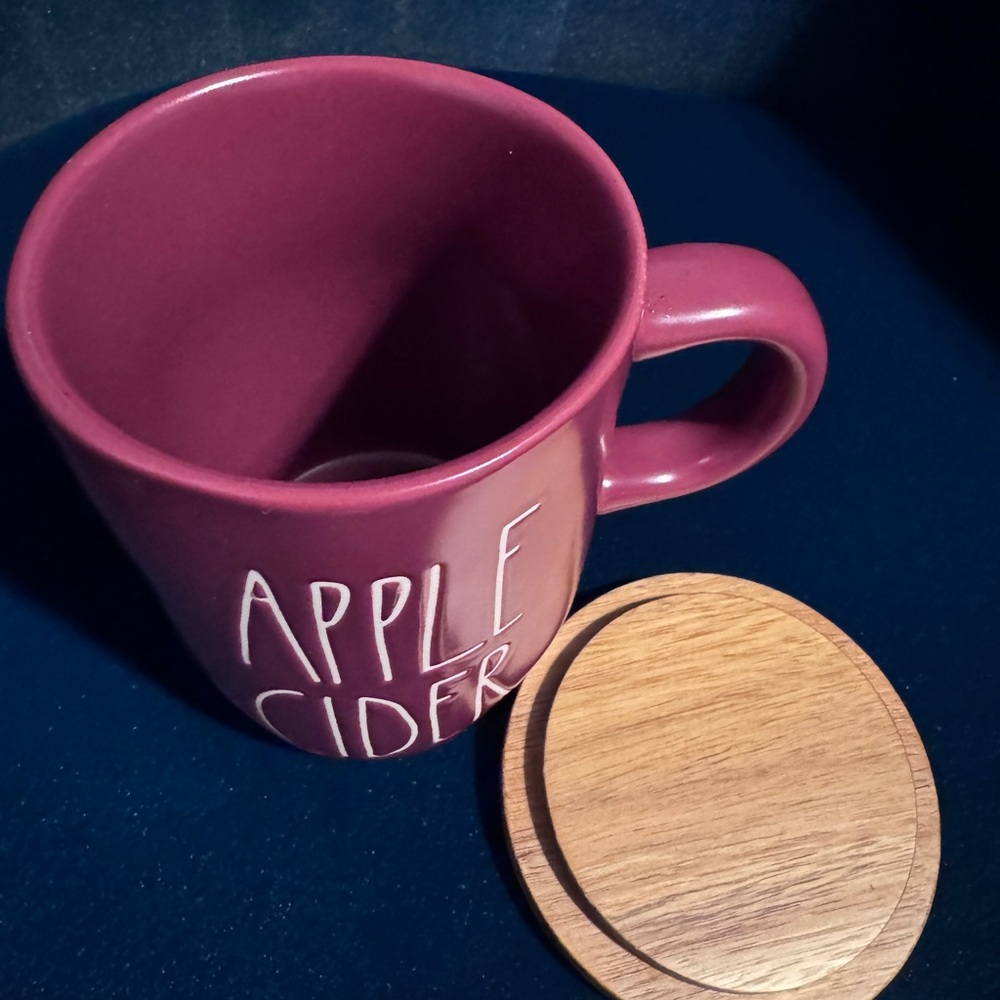 Rae Dunn Apple Cider Mug with Wooden Lid 18 oz XL Plum Color - Picture 3 of 6